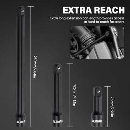 4-Piece 1/2-Inch Drive Impact Extension Bar and Universal Joint Set, 3-Inch, 5-Inch, and 10-Inch Sizes, CR-V Steel, Manganese Phosphate Finished