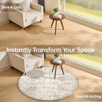 Round Rug 4ft (Beige / 4' (Round))