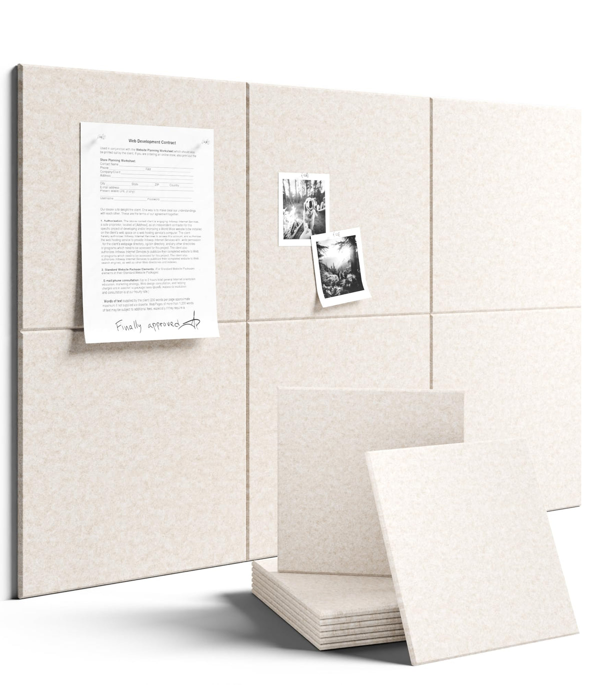Felt Bulletin Board & Cork Board Alternative 36'' x 24'' (Oatmeal / Solid tile 6-pack)
