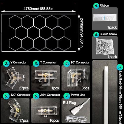 Hexagon Garage Lights 14 Hex 6500K Super Bright Honeycomb LED Lights with Rectangle Frame