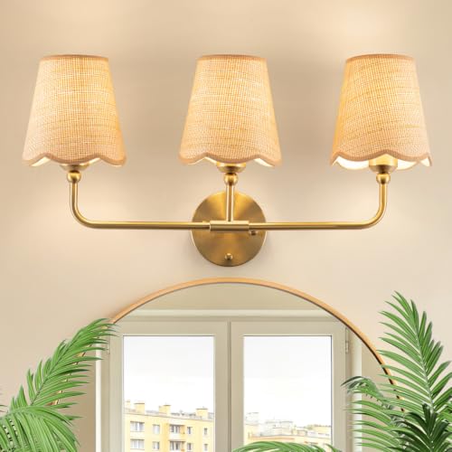 3 Light Boho Rattan Bathroom Vanity Light Fixture