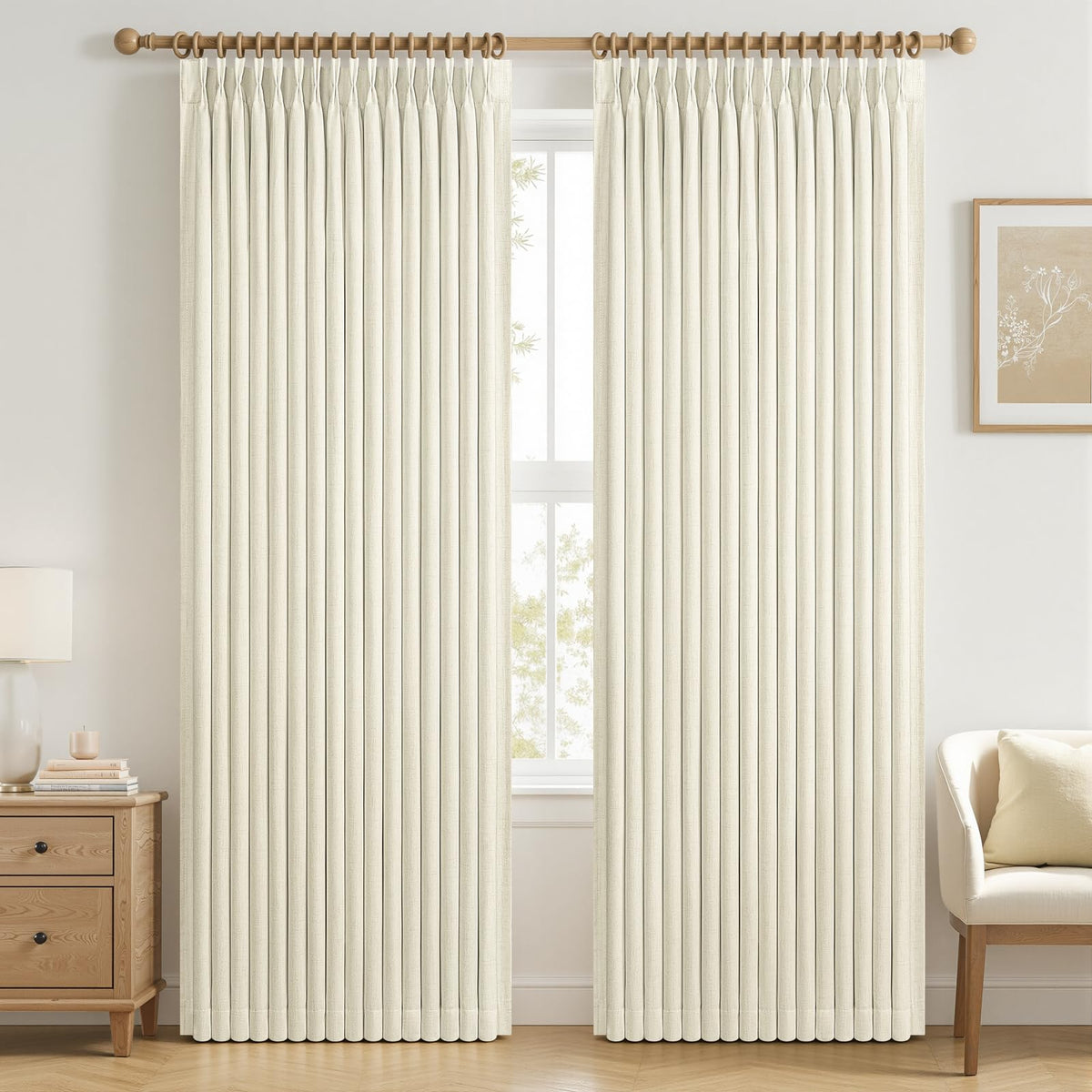 70 Inch Extra Wide Pinch Pleated Blackout Curtains for Living Room 2 Panels (Cream / 70"W x 90"L (Pack of 2))