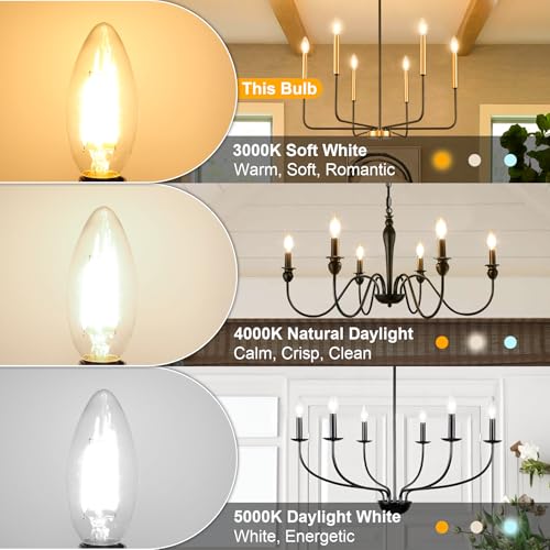 E12 Chandelier LED Light Bulbs 60W Equivalent 3000K Warm White (6 Count (Pack of 1))