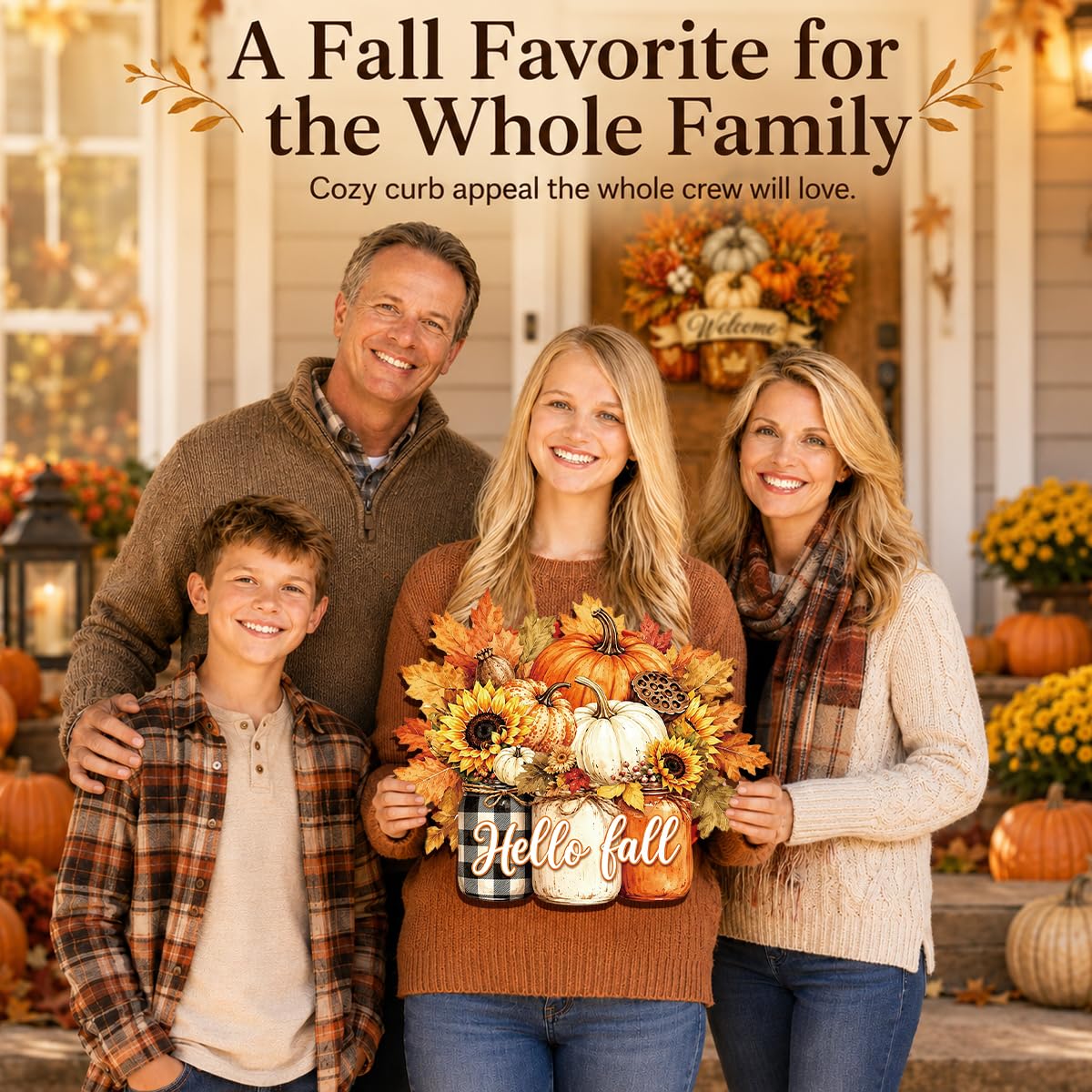 Fall Door Decor Wooden Pumpkin Door Hanger (Fall2)