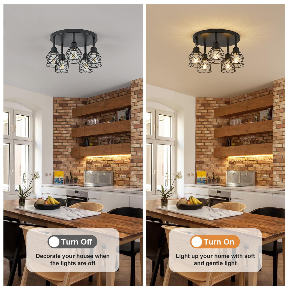 5 Light Black Farmhouse Kitchen Semi Flush Mount Ceiling Light (Black / 5-light)
