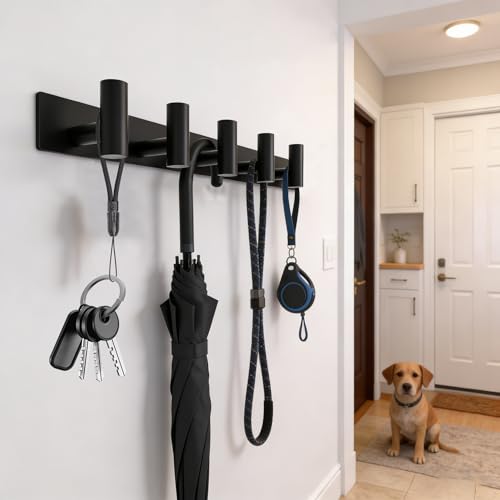 Matte Black Coat Rack Wall Mount (Matte Black / “T“ Shape 5 Hooks 1 Pack)