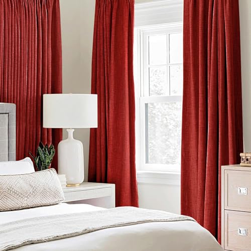100% Blackout Linen Curtains for Bedroom 52x72 Inches Red (Red / 52"W x 72"L (Pack of 2))