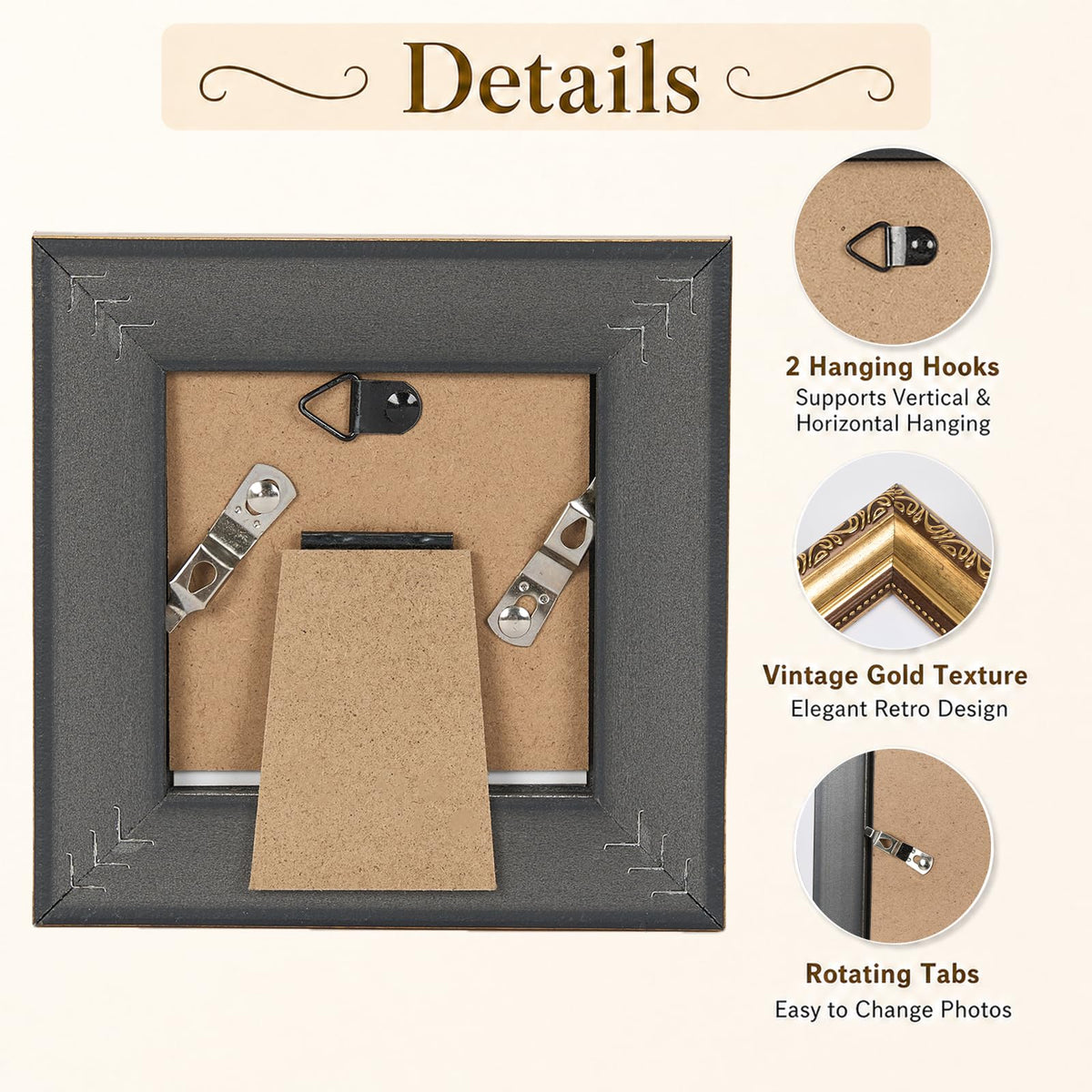 3x3 Vintage Picture Frame (Gold / 3x3 inch)