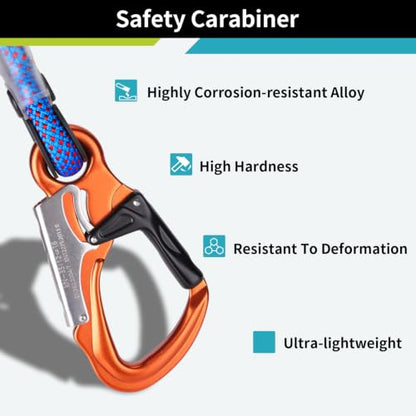 1/2" X 8/10/12 FT Flip Line Kit,Arborist Positioning Lanyard Kit with Triple Lock Carabiner Adjustable Positioning Rope for Fall Protection, Arborist, Tree Climbers, Fall Protection