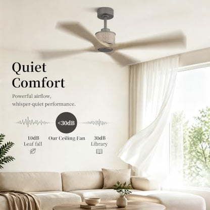 54" Ceiling Fan without Light 4 Wood Blades