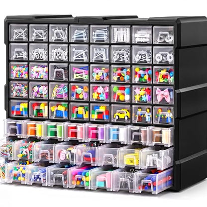 64 Drawer Organizer Craft Organizers and Storage with Dividers Labels (64 Drawer)