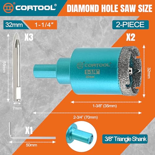 1-1/4 Inch Diamond Hole Saw with Pilot Drill Bit, Diamond Tipped Tile Hole Saws, Dry/Wet Use for Porcelain Tile, Ceramic Pottery, Granite, Stone, Marble, Glass Bottles - 2 Pack (1-1/4 Inch (32mm) 2-Pack)