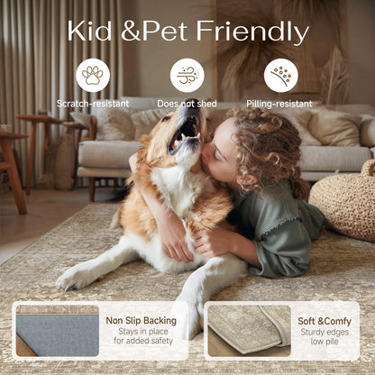 Area Rugs 5x8 Beige Vintage Rug for Living Room (Retro | Beige / 5' x 8' (Rectangular))