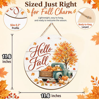 Fall Door Decor Wooden Hello Fall Sign (Fall22)