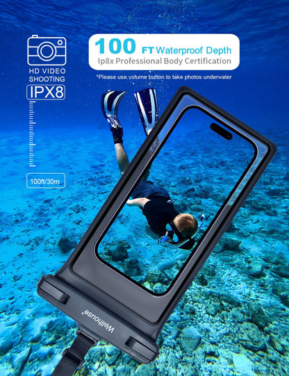Waterproof Phone Pouch (2 Pack - Black & Green8.0")