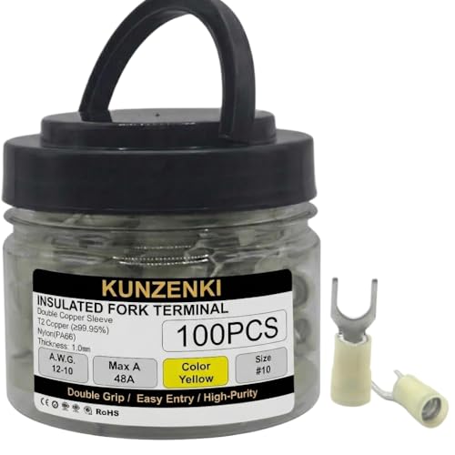 100pcs Nylon PA66 Insulated Fork Terminals (YELLOW(A.W.G12-10) / #10(M5))