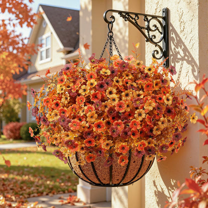 96Pcs Artificial Fall Flowers UV Resistant Fake Mums for Outdoors (Orange Yellow Brown)