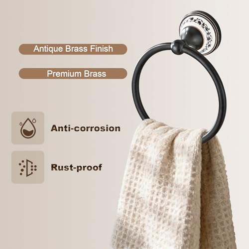 Towel Ring Wall Mounted Brass Towel Holder for Bathroom (Bronze)