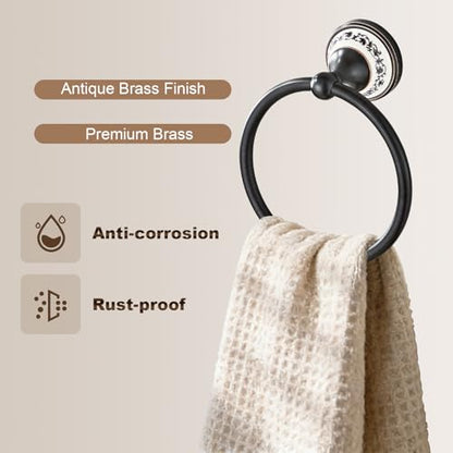 Towel Ring Wall Mounted Brass Towel Holder for Bathroom (Bronze)