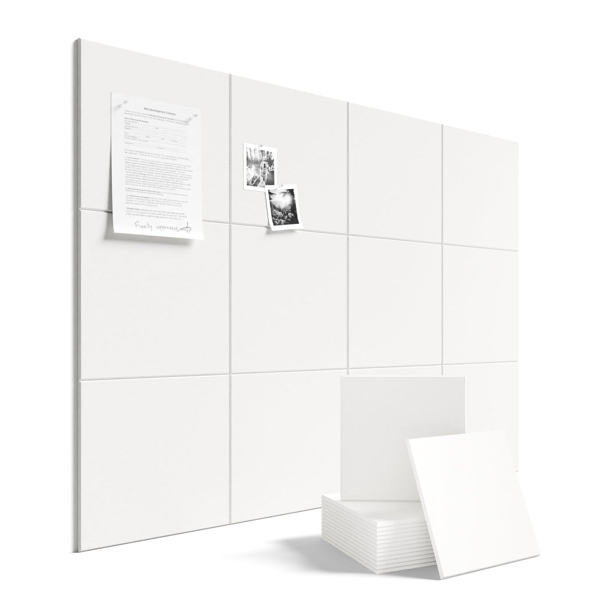 Felt Bulletin Board & Cork Board Alternative 36'' x 24'' (Milky White-1 / Solid tile 12-pack)