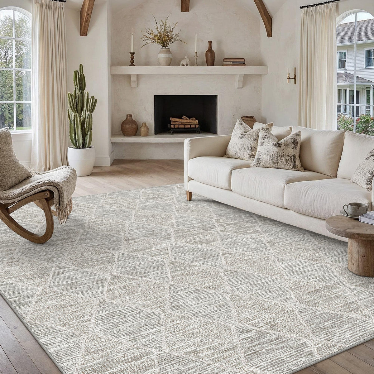 6x9 Area Rug Grey Washable Rugs for Living Room (L| Grey / 6' x 9' (Rectangular))