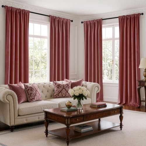 Dusty Rose Velvet Curtains 4 Panel Set Back Tab 40 x 63 Inch Long (Dusty Rose / 40"W x 63"L (Pack of 4))