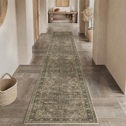 3x12 Washable Runner Rug Brown Vintage Rug for Hallway (Brown/Black / 3' x 12' (Runner))