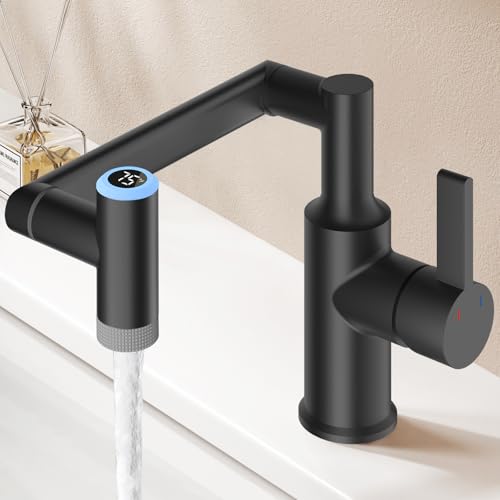 1080° Rotatable 1 Hole Bathroom Faucet with Temperature Display
