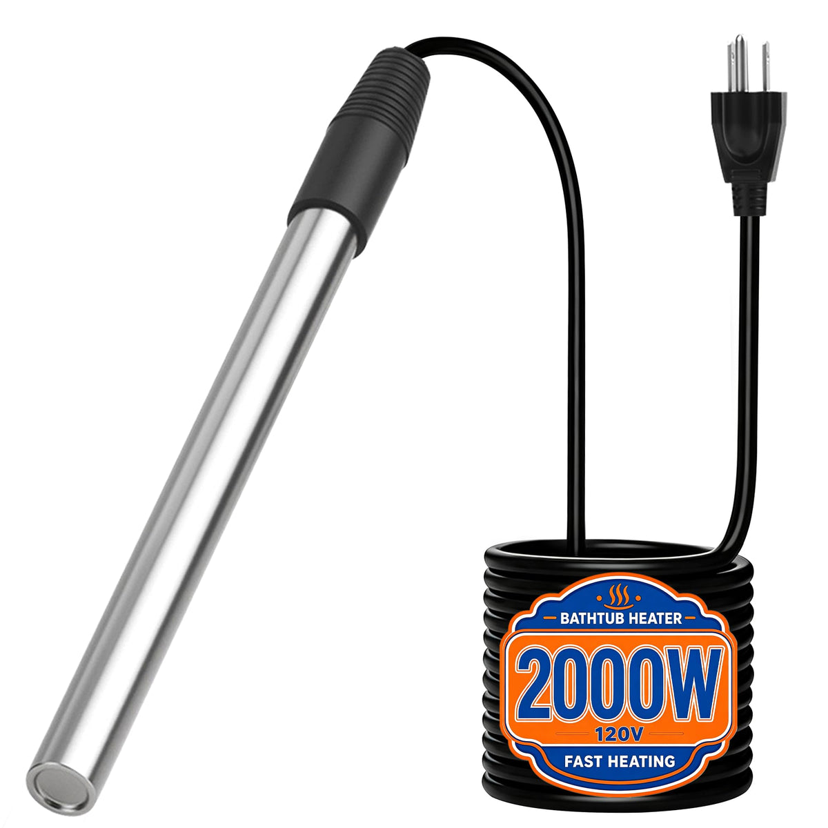 2000W 120V Portable Immersion Water Heater for Spas (Black)