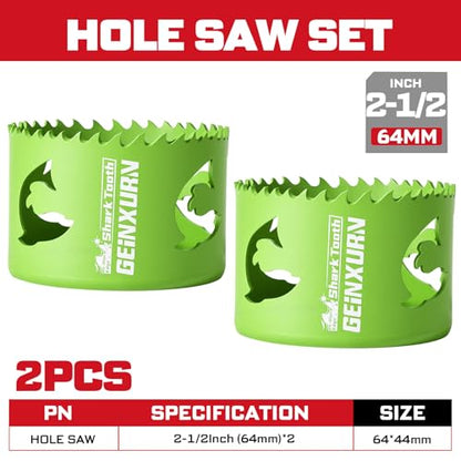 2-1/2 Inch(64mm) Hole Saw, 2PCS HSS Bi-Metal Hole Saw Kit with Shark Tooth Hole Cutter for Wood,Drywall, PVC Boards and Thin Metal (2 PCS 2-1/2")
