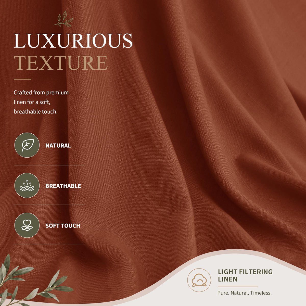 Terracotta Linen Curtains 96 Inches Long for Living Room 2 Panels (Terracotta / 52"W x 96"L (Pack of 2))