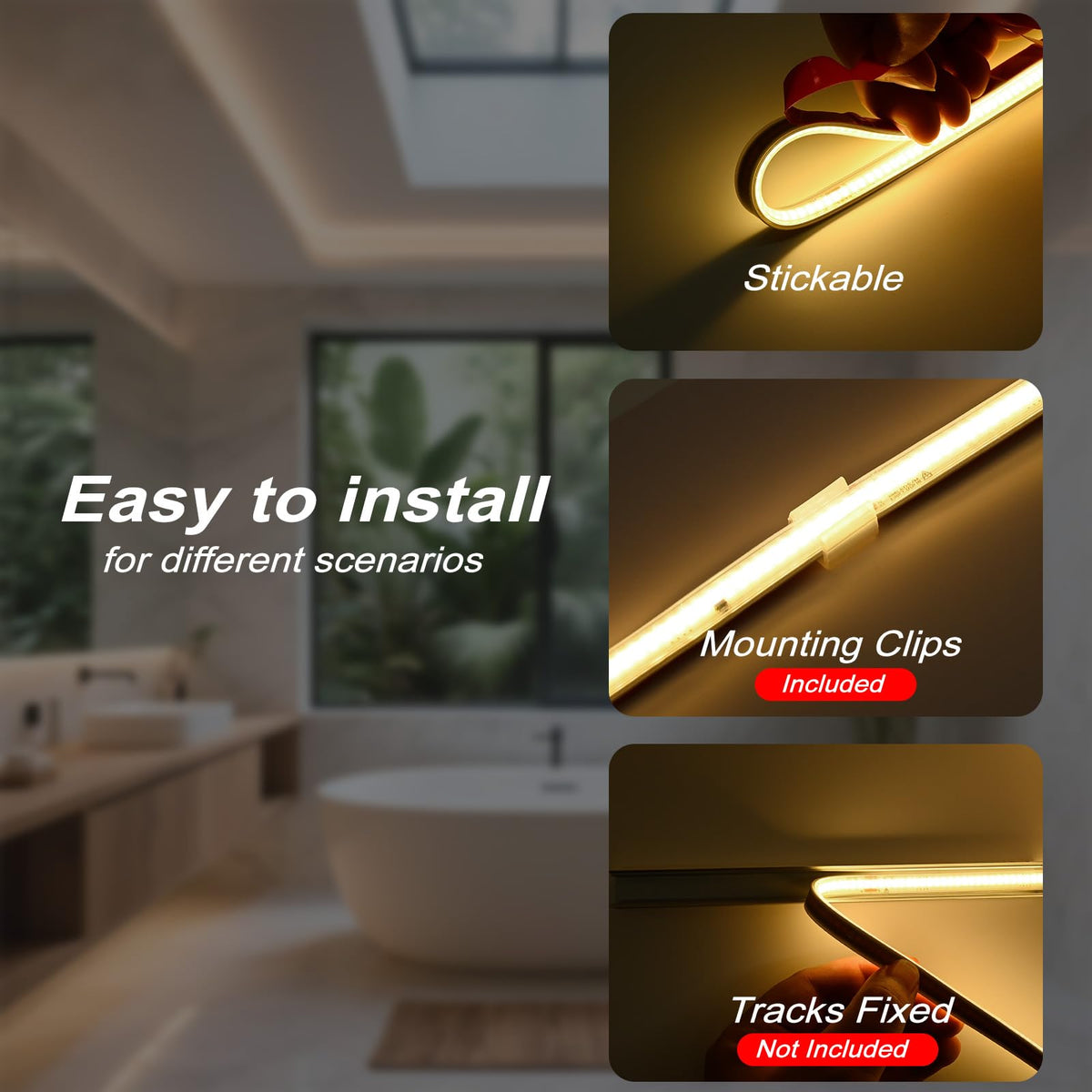 AC 120V ETL COB LED Strip Light 4000K Natural White IP65 65.6FT (Natural White 4000K / 65.6FT)