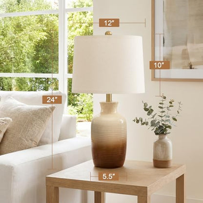 24'' Farmhouse Handcrafted Table Lamp for Living Room (Beige and Brown)