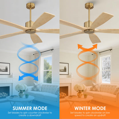 54 Inch DC Ceiling Fans without Light (Aged Brass and Natural Wood / 54")