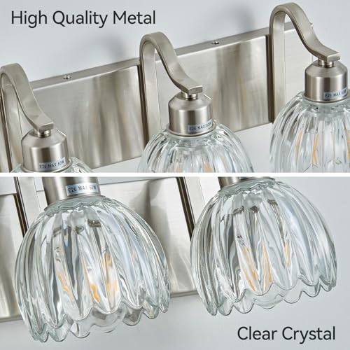 3 Light Vanity Lights with Clear Tulip Glass Shade (Brushed Nickel - Tulip Clear / 3-light)