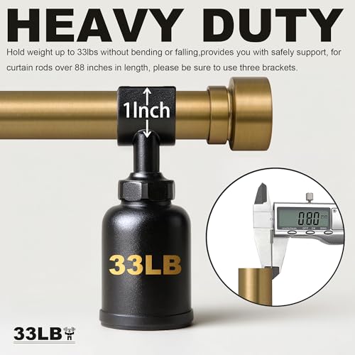 Warm Gold Curtain Rods for Windows 48 to 84 with Adjustable Brackets Heavy Duty 1" Diameter Brass Window Treatment Rod with Solid Metal Finials for Outdoor Bedroom Kitchen Living Room (Warm Gold / 16"-88"|1 Pack)