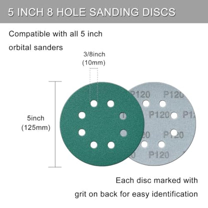 5 Inch 8 Hole Sanding Discs 50 Pcs 400 Grit