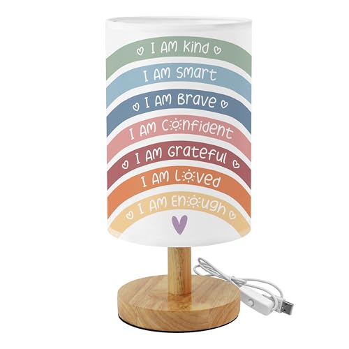 Boho Rainbow Table Lamp for Bedroom with USB Port Kids Positive Affirmation Inspirational Home Decor for Living Room Dorm Classroom Desk