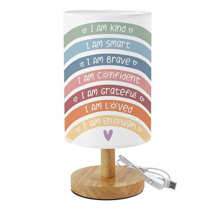 Boho Rainbow Table Lamp for Bedroom with USB Port Kids Positive Affirmation Inspirational Home Decor for Living Room Dorm Classroom Desk