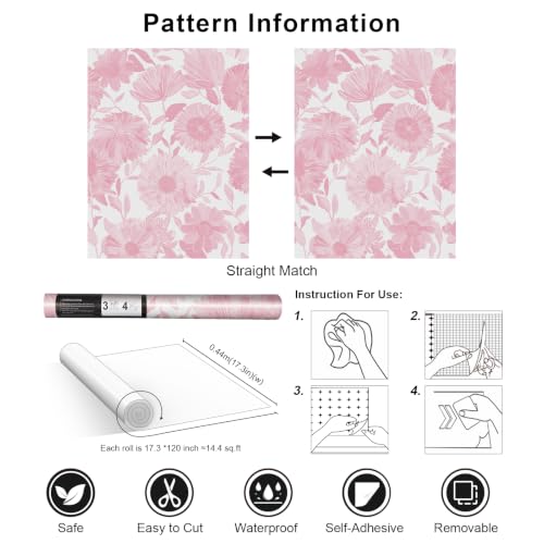 Wallpaper Peel and Stick Boho Floral Contact Paper Removable Self Adhesive Waterproof Wall Paper for Cabinets Bedroom Decorative