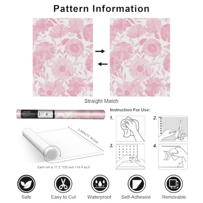 Wallpaper Peel and Stick Boho Floral Contact Paper Removable Self Adhesive Waterproof Wall Paper for Cabinets Bedroom Decorative