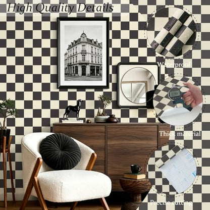 Checkered Wallpaper Checkerboard Peel and Stick Wallpaper Bedroom Removable Self Adhesive Wall Paper Waterproof Bathroom Vinyl