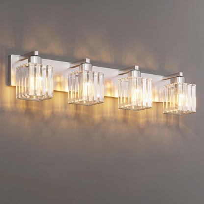 Modern Bathroom Vanity Light (Nickel & Square / 4-Light)