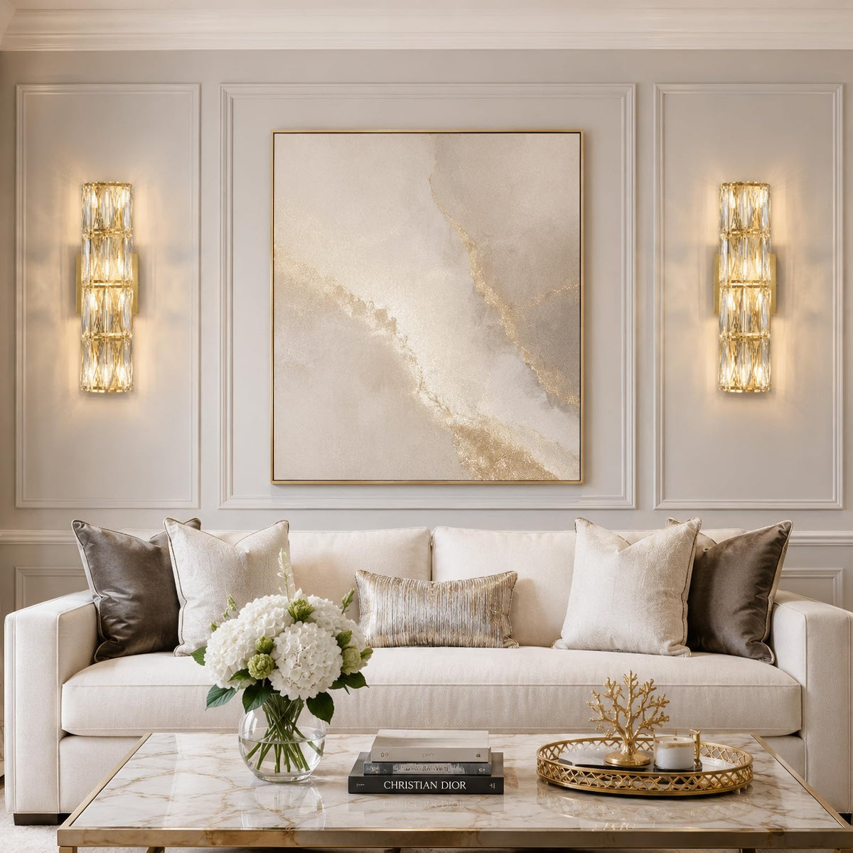 Gold Crystal Wall Sconces Mid (Gold Cylindrical)