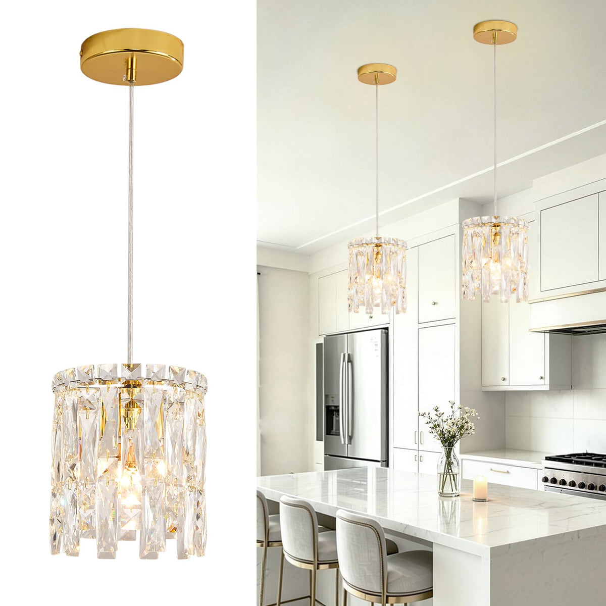 Gold Mini Crystal Chandelier Pendant Light (Gold / 7inch)