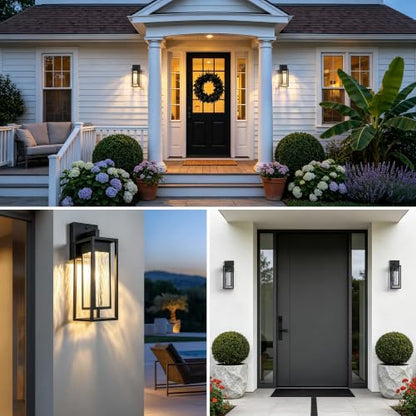 Upgraded LED Motion Sensor Outdoor Wall Lantern 2 Pack (Black(Motion Sensor))