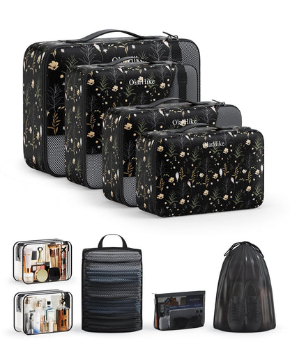 Packing Cubes for Travel (14 Black Flower)