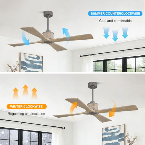 54" Ceiling Fan without Light 4 Wood Blades