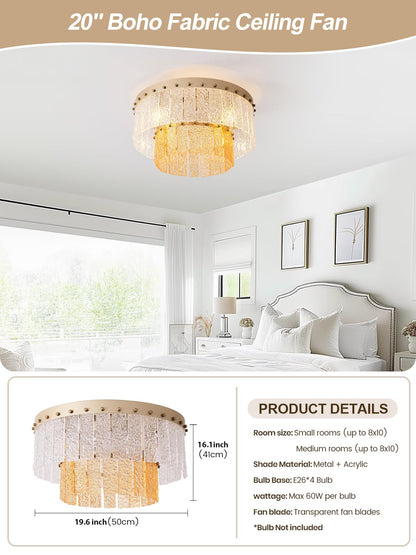 20" Gold Fandelier Ceiling Fan with Light (Flush Mount Fandelier)