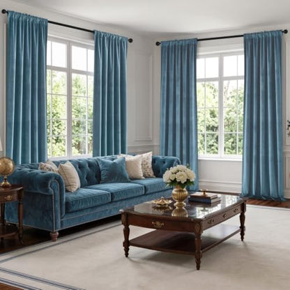 Dark Slate Velvet Curtains 4 Panel Set Back Tab 40 x 84 Inch Long (Dark Slate / 40"W x 84"L (Pack of 4))